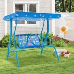 Costway 2-Seater Toddler Porch Swing Chair With Metal Stand Adjustable Canopy Safety Belts Blue/Pink/Yellow -Costway GUEST edbeab0d bbda 43df adf2 2acd71e22806