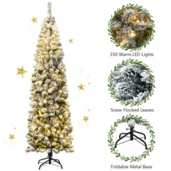 Costway 4.5/6/7.5 Ft Pre-lit Snow Flocked Artificial Pencil Christmas Pine Tree With 150/250/350 LED Lights -Costway GUEST ee4b4636 db56 4d97 bc5a 3ca2095e3ee6