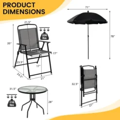 Costway 6 PCS Patio Dining Set Folding Chairs Glass Table Tilt Umbrella Garden -Costway GUEST ee55e41b 6771 4808 ba29 b6854518bad8