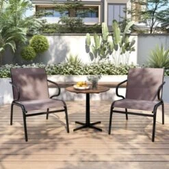 Costway Patio Chairs Set Of 2/4/6 With Breathable Fabric & Metal Frame Armrests For Poolside Brown/Gay