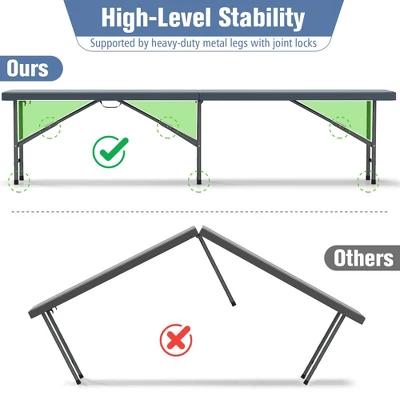 Costway 6 Ft Plastic Folding Bench With 1320 LBS Capacity Handle & Lock For Outdoor Picnic White/Gray 8 Costway 6 Ft Plastic Folding Bench With 1320 LBS Capacity Handle & Lock For Outdoor Picnic White/Gray - Image 6