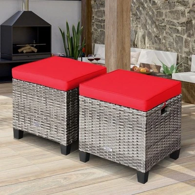 Costway 2PCS Patio Rattan Cushioned Ottoman Seat Foot Rest Table 14 Costway 2PCS Patio Rattan Cushioned Ottoman Seat Foot Rest Table - Image 12