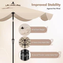 Costway 9 FT Patio Umbrella 2-Tier Market Table Umbrella With Crank Handle & 8 Ribs Beige/Navy -Costway GUEST eed64d56 e502 466a 8f9d d0a005541068