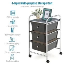 3-Drawer Cart Storage Bin Organizer Rolling With Plastic Drawers Yellow/Black/Multicolor/Rainbow -Costway GUEST ef4d984b bc57 4818 ad3d 9f37f40d48f2