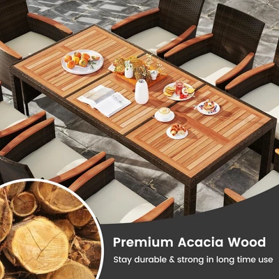 Costway 9PCS Patio Rattan Dining Set Armrest Cushioned Chair With Acacia Wood Table, 1.96" Umbrella Hole 5 Costway 9PCS Patio Rattan Dining Set Armrest Cushioned Chair With Acacia Wood Table, 1.96" Umbrella Hole - Image 3