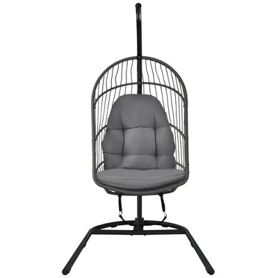Costway Hanging Wicker Egg Chair W/ Stand Cushion Foldable Outdoor Indoor 11 Costway Hanging Wicker Egg Chair W/ Stand Cushion Foldable Outdoor Indoor - Image 9