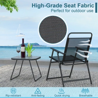 Costway 3pcs Patio Folding Conversation Chairs&Table Heavy-Duty Metal Outdoor Portable 7 Costway 3pcs Patio Folding Conversation Chairs&Table Heavy-Duty Metal Outdoor Portable - Image 5