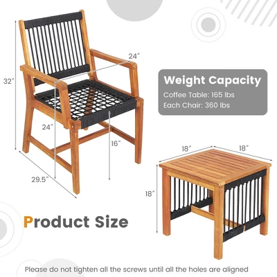 Costway Patio 3pcs Acacia Wood Outdoor Furniture Bistro Set All-Weather Rope Woven 4 Costway Patio 3pcs Acacia Wood Outdoor Furniture Bistro Set All-Weather Rope Woven - Image 2