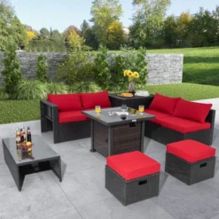 Costway 9 PCS Patio Furniture Set With 32" Fire Pit Table 50,000 BTU Square Propane Fire Pit Black/Grey/Navy/Red/Turquoise/White 29 Costway 9 PCS Patio Furniture Set With 32" Fire Pit Table 50,000 BTU Square Propane Fire Pit Black/Grey/Navy/Red/Turquoise/White -Costway GUEST f0268c3e 61e0 442d bce1 4b1226cd971a