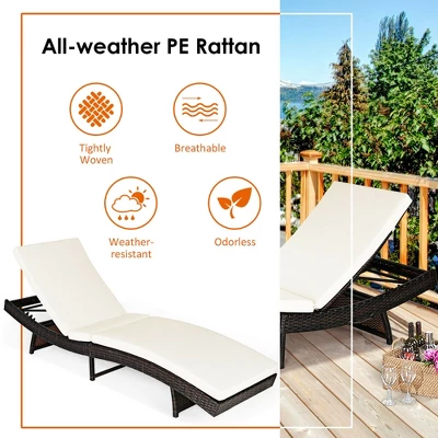 Costway 2PCS Patio Rattan Folding Lounge Chair Chaise Adjustable White Cushion 11 Costway 2PCS Patio Rattan Folding Lounge Chair Chaise Adjustable White Cushion - Image 9