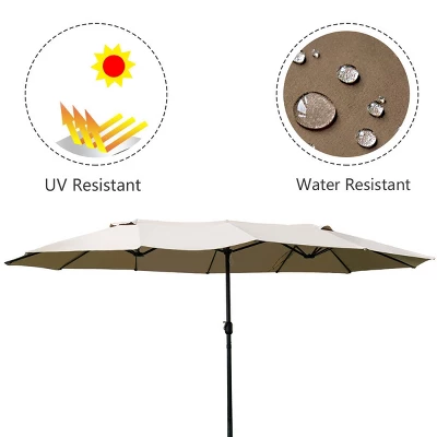Costway 15' Market Outdoor Umbrella Double-Sided Twin Patio Umbrella With Crank Beige 3 Costway 15' Market Outdoor Umbrella Double-Sided Twin Patio Umbrella With Crank Beige