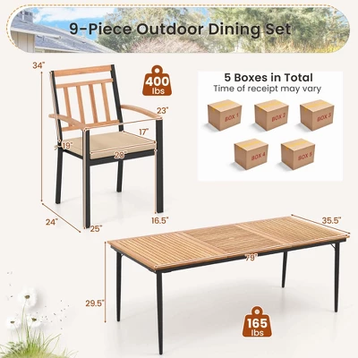 Costway 9 PCS Patio Dining Set 79" Rectangle Dining Tables With 8 Wooden Armchairs 5 Costway 9 PCS Patio Dining Set 79" Rectangle Dining Tables With 8 Wooden Armchairs - Image 3