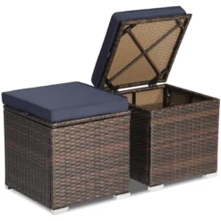 Costway 2PCS Patio Rattan Ottomans Seat Side Table Storage Box Footstool W/Cushions Navy 13 Costway 2PCS Patio Rattan Ottomans Seat Side Table Storage Box Footstool W/Cushions Navy -Costway GUEST f055dc5f 6551 4534 8c29 8760ffe9c86b