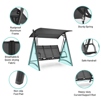 Costway Outdoor 3-Person Porch Swing Chair Aluminum Frame Adjust Canopy Patio 9 Costway Outdoor 3-Person Porch Swing Chair Aluminum Frame Adjust Canopy Patio - Image 7