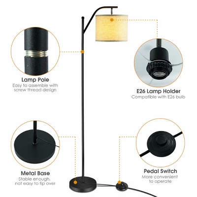 Costway Standing Arc Light Modern Floor Lamp W/Fabric Hanging Lamp Shade Bedroom Office 10 Costway Standing Arc Light Modern Floor Lamp W/Fabric Hanging Lamp Shade Bedroom Office - Image 8