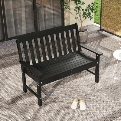 Costway Garden Bench All-Weather HDPE 2-Person Outdoor Bench For Front Porch Backyard Black/White/Gray/Beige 13 Costway Garden Bench All-Weather HDPE 2-Person Outdoor Bench For Front Porch Backyard Black/White/Gray/Beige - Image 11