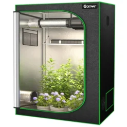 Costway 48''x24''x60'' Mylar Hydroponic Grow Tent W/Observation Window & Floor Tray GrayBlack -Costway GUEST f14ab003 5156 41e8 b506 bf029fc253e6