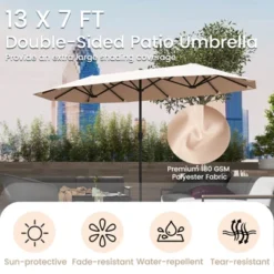 Costway 13 FT Large Patio Umbrella Outdoor Double-Sided Table Market Umbrella For Garden Beige/Brown/Gray/Navy/Orange/Wine -Costway GUEST f17bc333 db94 4c77 9aac 807360814d53