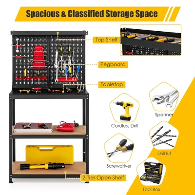Costway Tool Storage Workbench 4 Shelf Multipurpose Garage Worktable W/Peg Board Hook Kit 6 Costway Tool Storage Workbench 4 Shelf Multipurpose Garage Worktable W/Peg Board Hook Kit - Image 4