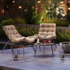 Costway 3 PCS Patio Furniture Set With Cushioned Papasan Chairs Tempered Glass Coffee Table Gray/Brown -Costway GUEST f1e394c6 cbb3 433c 9df2 cbea038c0f25