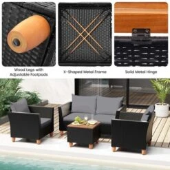Costway 4 PCS Wicker Patio Furniture Set With Removable Cushions Storage Coffee Table White/Navy/Gray -Costway GUEST f27c49ca a3fd 488a 9c3f 8ccfd687cd01