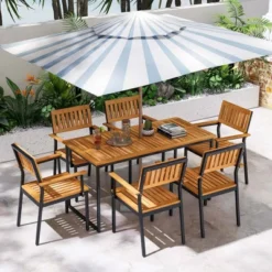 Costway 7 PCS Outdoor Dining Set For 6 With Metal Frame Umbrella Hole For Garden Porch -Costway GUEST f2db8e95 acdd 4760 8c45 327467d23dad