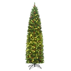 Costway 4.5Ft6.5Ft7.5Ft Pre-lit Hinged Pencil Christmas Tree W/Pine Cones Red Berries & 150250350 Lights -Costway GUEST f2dcab7d 8545 473c aa9f 228e1fcb6e14