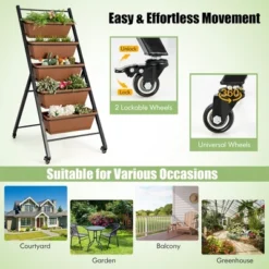Costway 5-Tier Vertical Raised Garden Bed Elevated Planter With Wheels & Container Boxes Brown -Costway GUEST f30e9106 064f 4615 aa31 0507a5f6c796