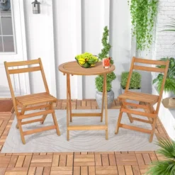 Costway 3 PCS Folding Patio Bistro Set Solid Acacia Wood Table & Chairs Slatted Tabletop -Costway GUEST f331537c c342 4b90 8d06 5855e31b5e89