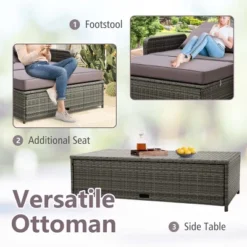 Costway Patio Rattan Daybed Set Wicker Loveseat Sofa With Ottoman & Retractable Side Tray -Costway GUEST f3357fa6 08d2 4f08 85d3 c26b318aaeac