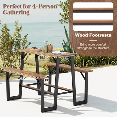 Costway Patio Picnic Table Bench Set With Acacia Wood Tabletop Benchtop Built-in Footrests 8 Costway Patio Picnic Table Bench Set With Acacia Wood Tabletop Benchtop Built-in Footrests - Image 6