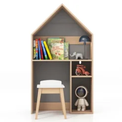 Costway Kids House-Shaped Table & Chair Set Wooden Toy Organizer Cabinet With Blackboard Grey/White -Costway GUEST f36a4bce aa6f 444f a6b9 7751161ead78
