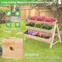 Costway 3 Tier Wooden Vertical Raised Garden Bed W/Storage Shelf, Side Hook & Liners -Costway GUEST f3828c48 3419 4d4b a047 67f651953a33