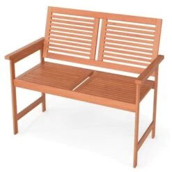 Costway 2-Person Patio Bench With Slatted Backrest And Seat Garden Loveseat Chair Furniture
