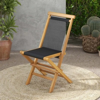 Costway 2/4 PCS Patio Folding Chairs With Woven Rope Seat & Back Indonesia Teak Wood For Porch Natural&Black 3 Costway 2/4 PCS Patio Folding Chairs With Woven Rope Seat & Back Indonesia Teak Wood For Porch Natural&Black