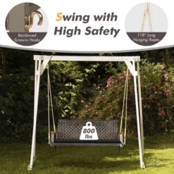 Costway 2-Person Patio Rattan Hanging Swing Chair Porch Loveseat Cushion Off -Costway GUEST f39d43e7 49cf 4f50 b318 05821659b46a