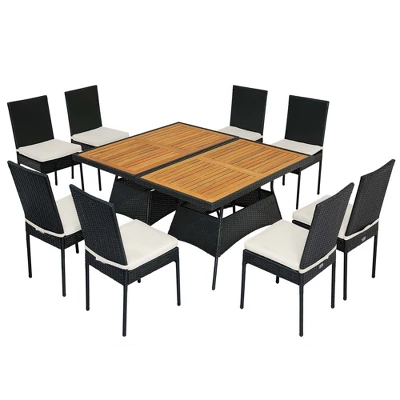 Costway 10 PCS Patio Rattan Dining Set Rectangular Wood Top Tables Cushioned Chair Garden 9 Costway 10 PCS Patio Rattan Dining Set Rectangular Wood Top Tables Cushioned Chair Garden - Image 7