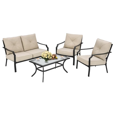 Costway 4 PCS Patio Furniture Set Cushion Sofa Loveseat Sectional Garden Deck Poolside 4 Costway 4 PCS Patio Furniture Set Cushion Sofa Loveseat Sectional Garden Deck Poolside - Image 2