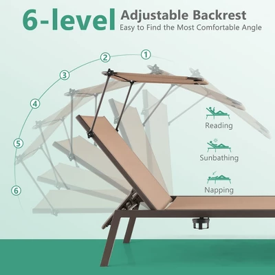 Costway Outdoor Chaise Lounge Chair With Sunshade 6-Level Adjustable Recliner Backyard 6 Costway Outdoor Chaise Lounge Chair With Sunshade 6-Level Adjustable Recliner Backyard - Image 4