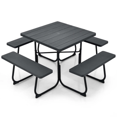 Costway Outdoor 8-person Square Picnic Table Bench Set With 4 Benches & Umbrella Hole Black/Grey/Green/White 11 Costway Outdoor 8-person Square Picnic Table Bench Set With 4 Benches & Umbrella Hole Black/Grey/Green/White - Image 9