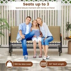 Costway Patio Glider Bench For 3 Swing Gliding Loveseat With Curved Teak Armrests For Porch -Costway GUEST f4dcdbc9 46dd 4757 821c d7e5d8908540