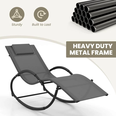 Costway 1/2 PCS Outdoor Rocking Lounge Chair With Removable Headrest Breathable Backrest & Seat Grey 9 Costway 1/2 PCS Outdoor Rocking Lounge Chair With Removable Headrest Breathable Backrest & Seat Grey - Image 7