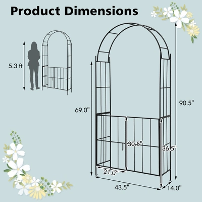 Costway Garden Arch Arbor Trellis With Gate 7.5 Ft Patio Archway Pergola For Wedding 4 Costway Garden Arch Arbor Trellis With Gate 7.5 Ft Patio Archway Pergola For Wedding - Image 2