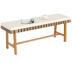 Costway 48" Long Acacia Wood Outdoor Bench With Thick Padded Seat Cushion Entryway Bench -Costway GUEST f5e13957 6fd6 4198 9e75 d58c8b13ec40