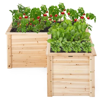 Costway 24'' L-Shaped Deep Root Planter Box Wooden Raised Garden Bed With Open-Ended Base 11 Costway 24'' L-Shaped Deep Root Planter Box Wooden Raised Garden Bed With Open-Ended Base - Image 9