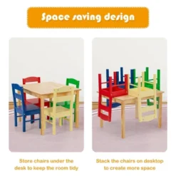 Costway Kids 5 Piece Table Chair Set Pine Wood Multicolor Children Play Room Furniture -Costway GUEST f66ffaa8 a015 4a48 9401 5addfef51a83