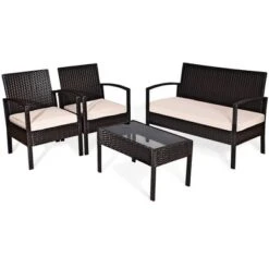 Costway Patio Rattan 4PCS Conversation Furniture Set Cushioned Seat Glass Table -Costway GUEST f692454d 89c1 4d4e 846b 8a03c15f1241
