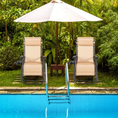 Costway 2PC Oversize Lounge Patio Heavy Duty Folding Recliner 5 Costway 2PC Oversize Lounge Patio Heavy Duty Folding Recliner - Image 3