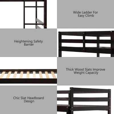 Costway Twin Over Twin Wood Bunk Beds Ladder Safety Rail EspressoWhite 8 Costway Twin Over Twin Wood Bunk Beds Ladder Safety Rail EspressoWhite - Image 6
