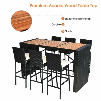 COSTWAY 7 PCS Patio Rattan Wicker Bar Dining Furniture Set Wood Table Top 6 Stools 10 COSTWAY 7 PCS Patio Rattan Wicker Bar Dining Furniture Set Wood Table Top 6 Stools - Image 8